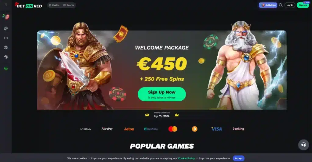 5. BetOnRed – Natychmiastowy Cashout + Wysoki Bonus Powitalny
